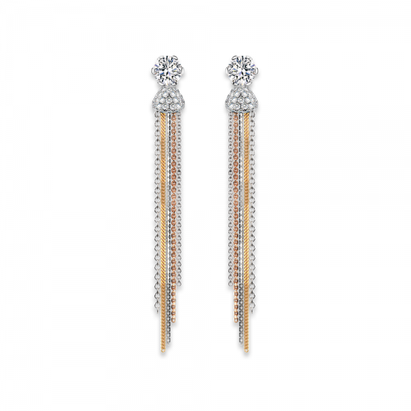 Solitaire Pavé Tassel Earrings