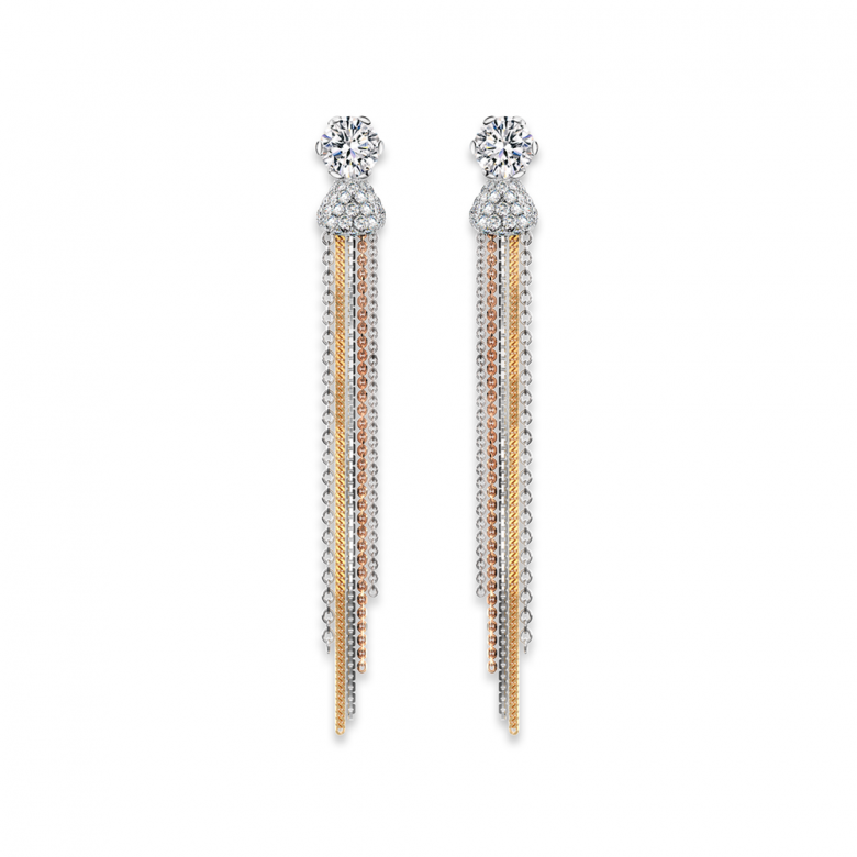 Solitaire Pavé Tassel Earrings