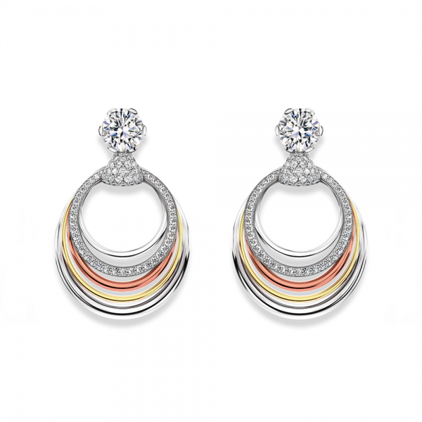 Solitaire Circle Pavé Earrings