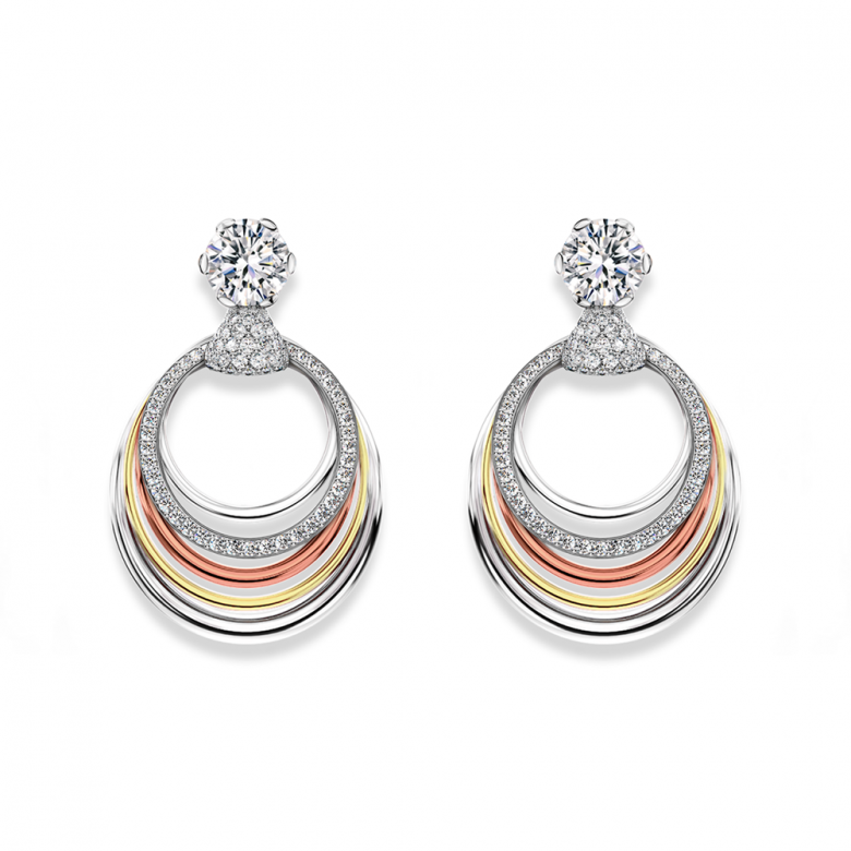 Solitaire Circle Pavé Earrings